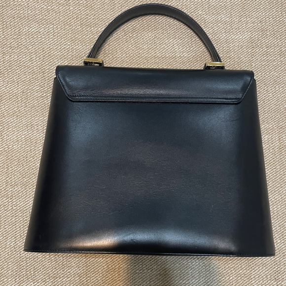 Vintage Yves Saint Laurent Top Handle Cassandra Leather Bag In Black & Gold - Picture 15 of 15